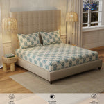 Fitted King Size Cotton Bedsheet - Florabell Blue