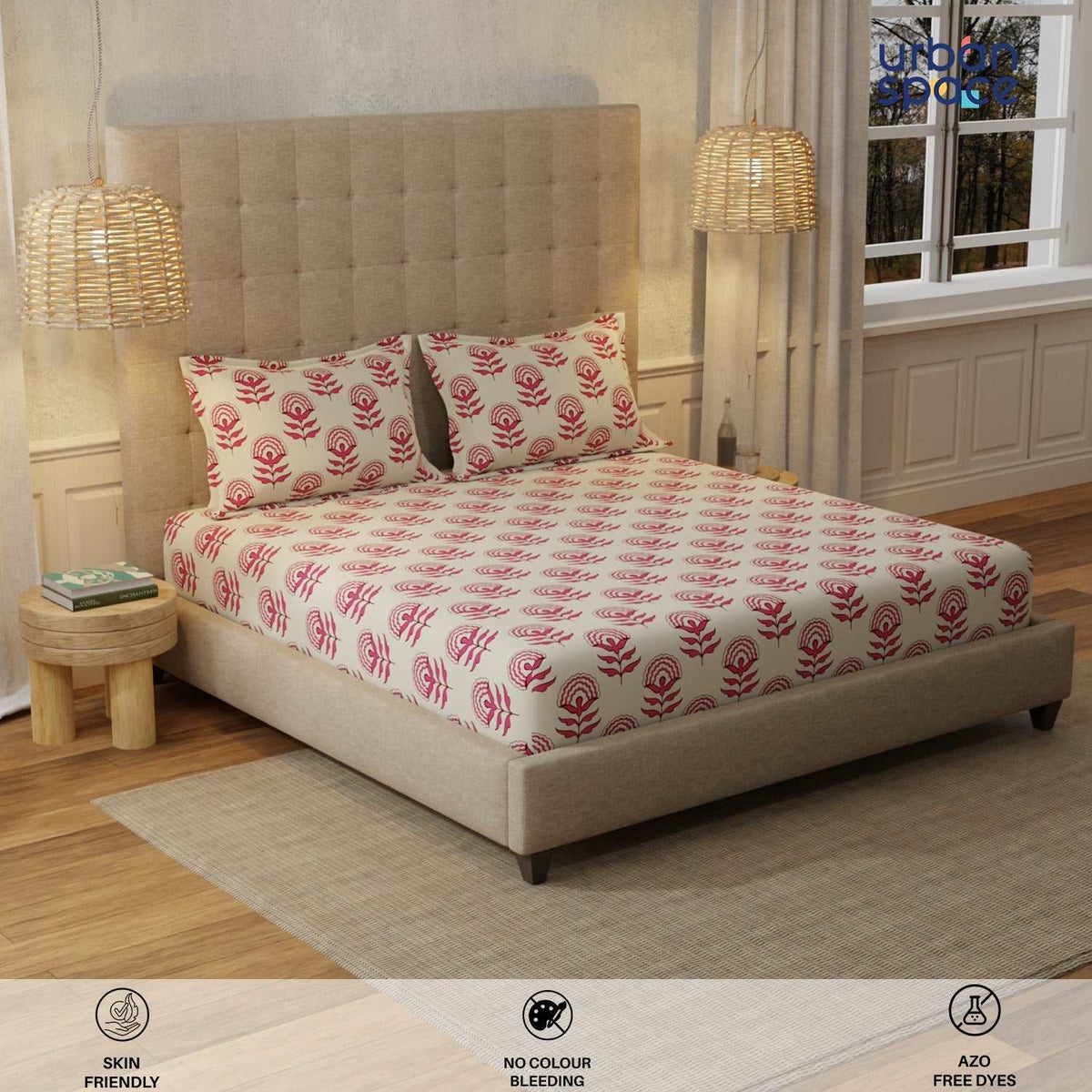 Fitted King Size Cotton Bedsheet - Florabell Cherry Red