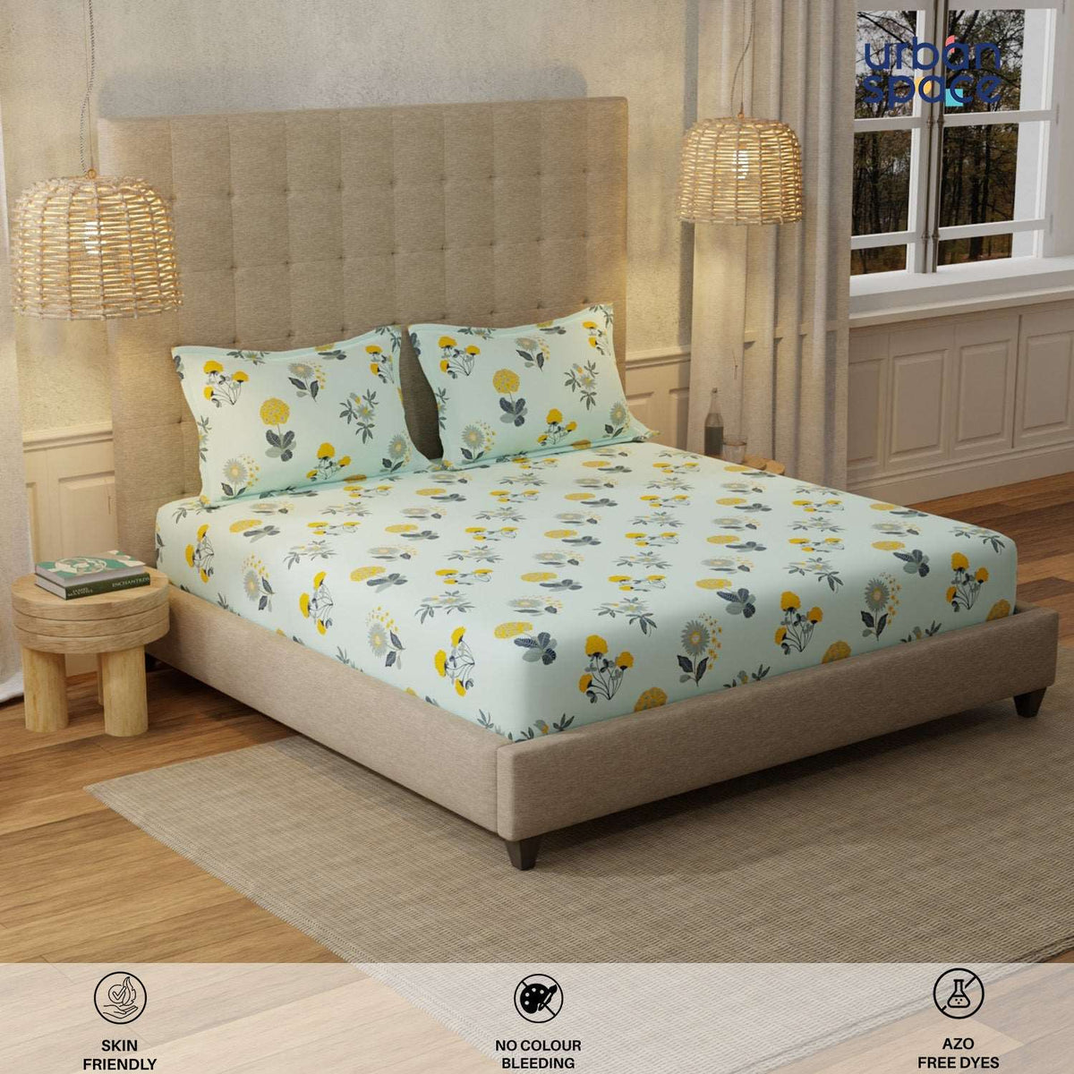 Serene 200 TC 100% Cotton Bedsheet with Pillow Covers - Radiance Sky Blue