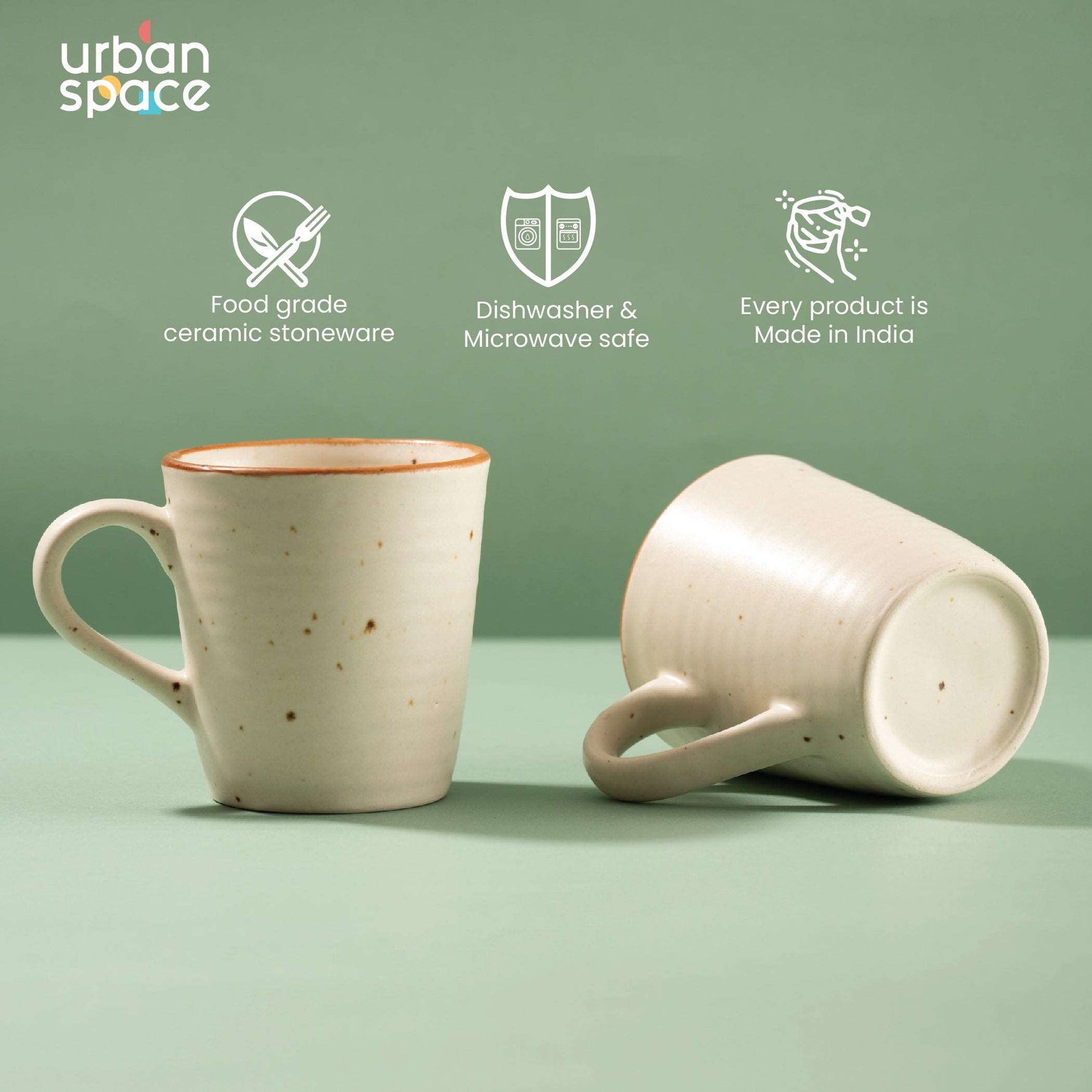 Handmade Ceramic Tea / Coffee Mugs, Set of 2, Natural Beige