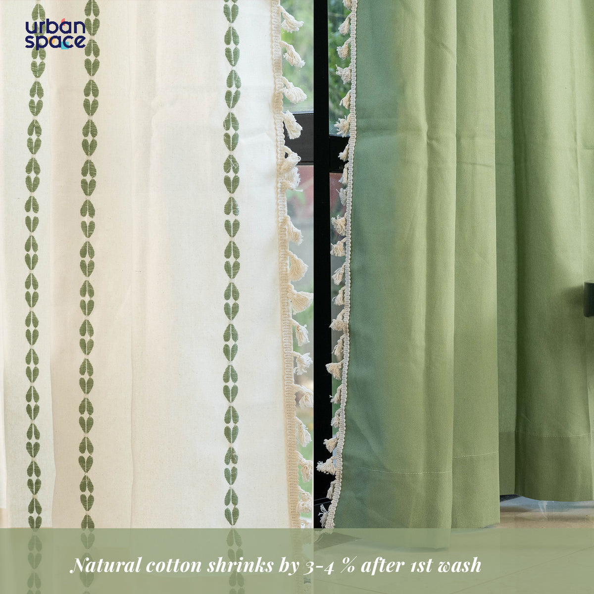 Cotton Curtains Combo, Set of 3 curtains, 60-65% Room Darkening Curtain - Aura Sage Green image