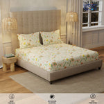 Serene 200 TC 100% Cotton Bedsheet with Pillow Covers - Meadows Buttercream