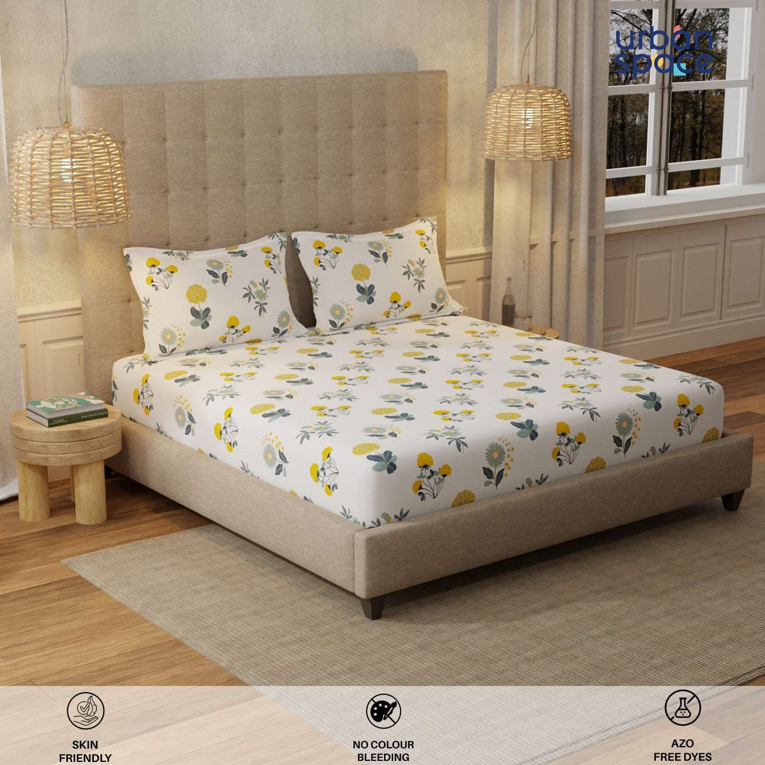 Serene 200 TC 100% Cotton Bedsheet with Pillow Covers - Radiance White