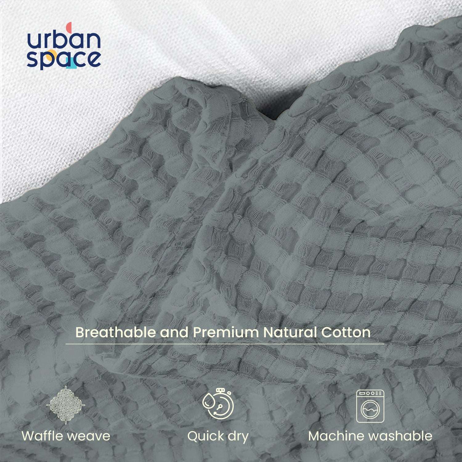 100% Cotton Waffle Weave Blanket / Cotton Dohar for Bedroom - Cool Grey