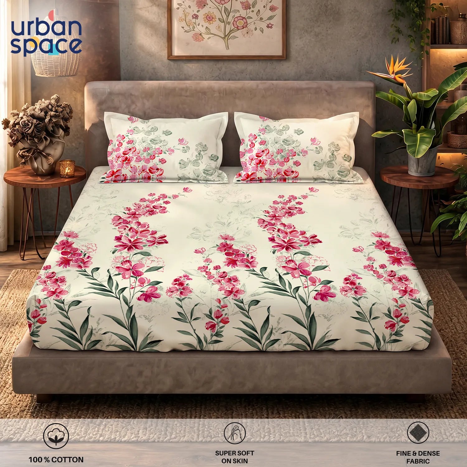 Fitted King Size Cotton Bedsheet - Majestic Pink
