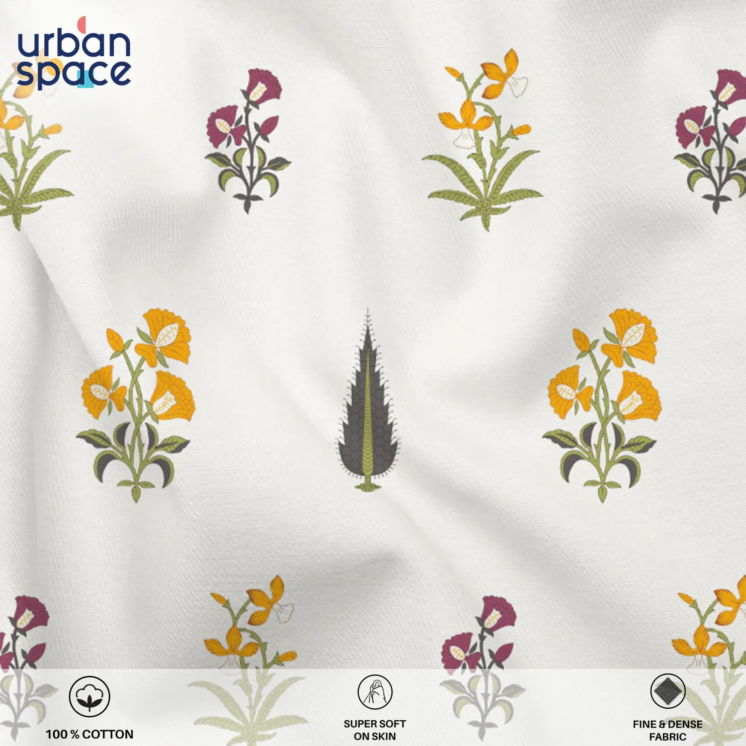 Fitted King Size Cotton Bedsheet - High Garden Yellow