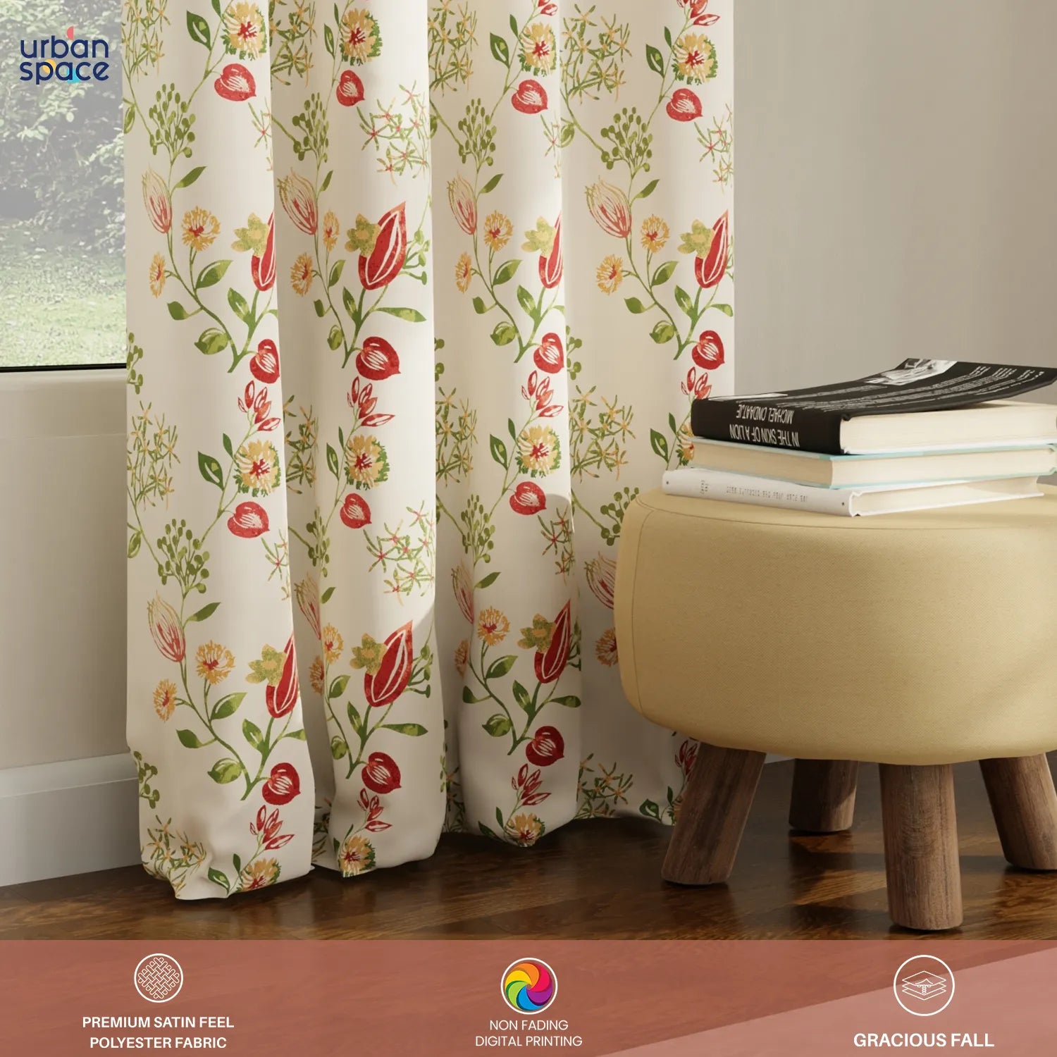 Blackout Curtains, Digital Printed Curtains, Pack of 2 Curtains - Gulmohar
