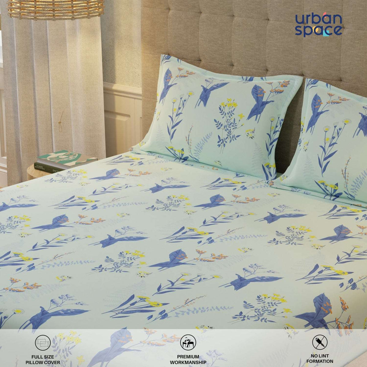 Serene 200 TC 100% Cotton Bedsheet with Pillow Covers - Whisper Mint Blue