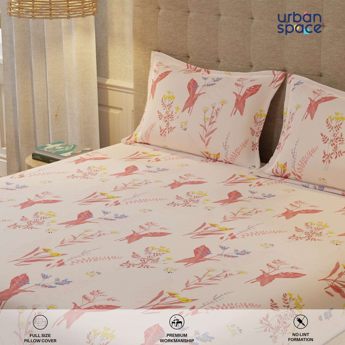Serene 200 TC 100% Cotton Bedsheet with Pillow Covers - Whisper Peach
