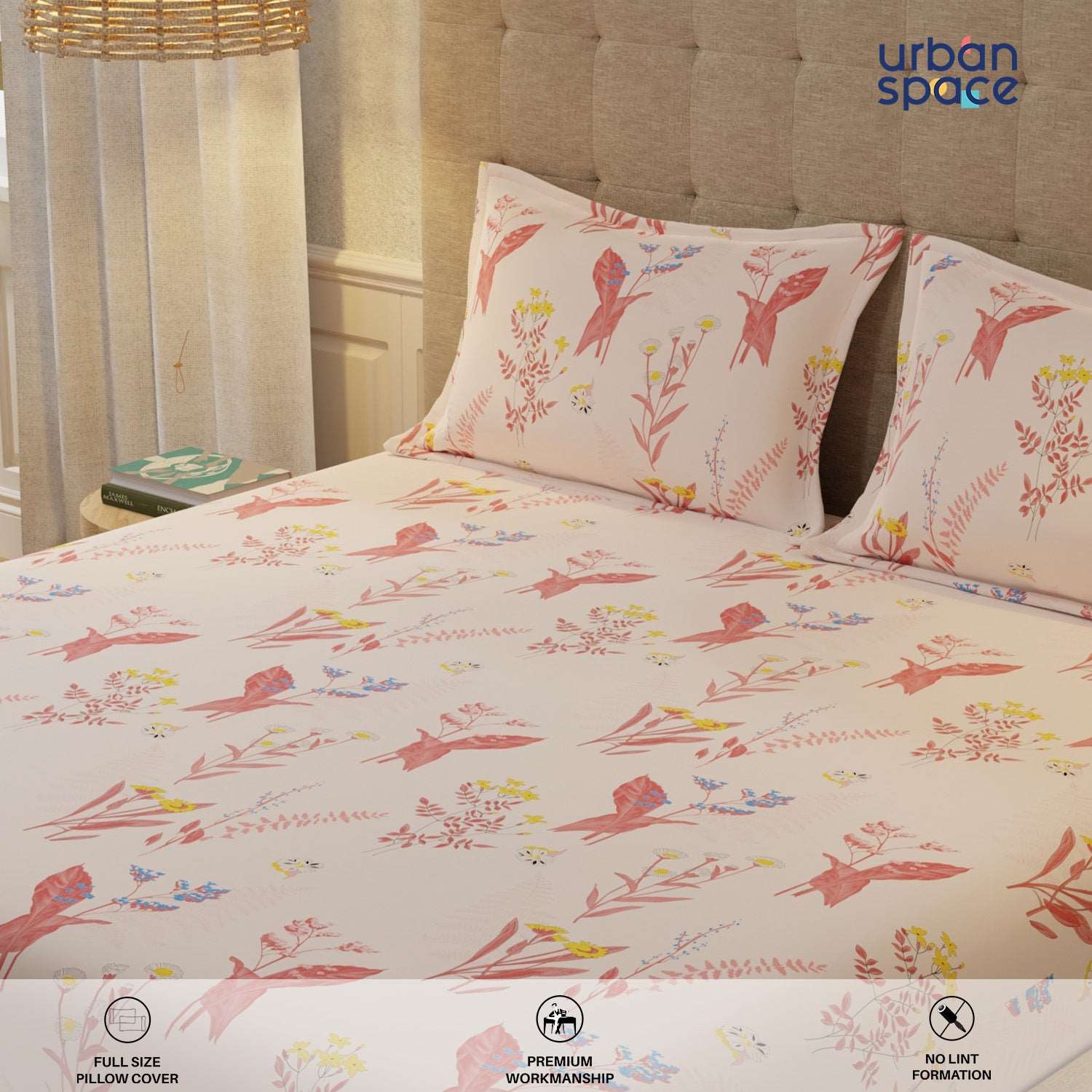 Serene 200 TC 100% Cotton Bedsheet with Pillow Covers - Whisper Peach