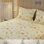 Serene 200 TC 100% Cotton Bedsheet with Pillow Covers - Meadows Buttercream