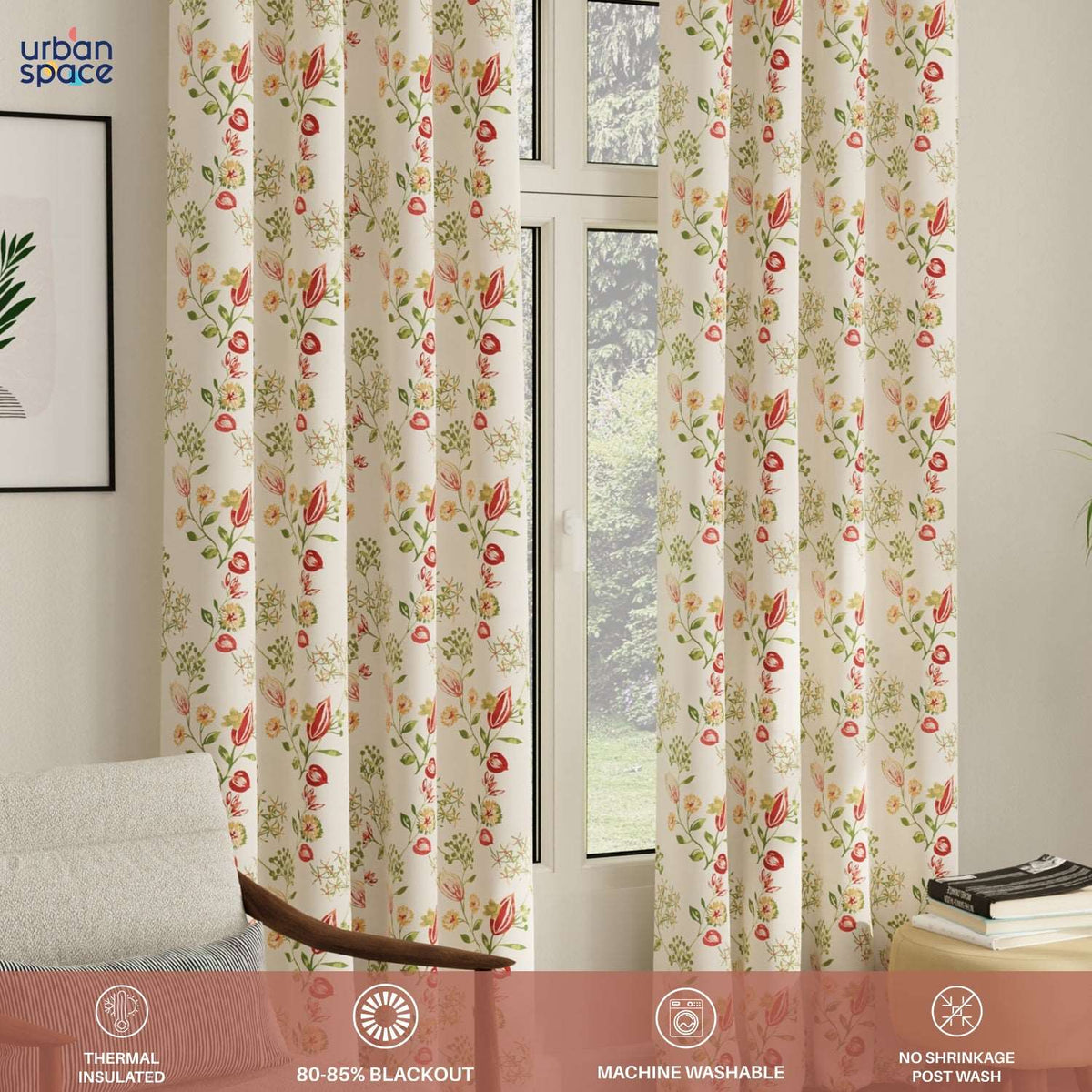 Blackout Curtains, Digital Printed Curtains, Pack of 2 Curtains - Gulmohar