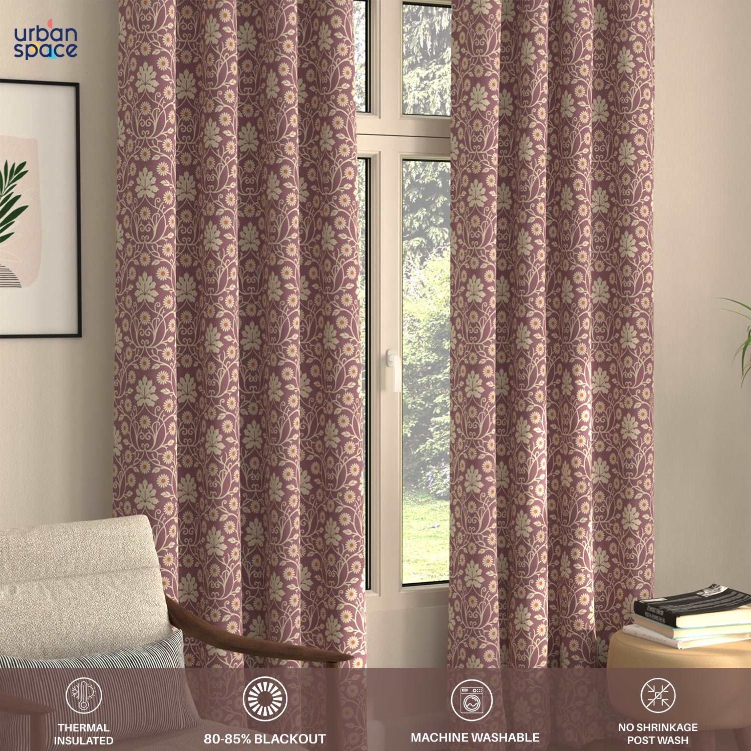 Blackout Curtains, Digital Printed Curtains, Pack of 2 Curtains - Mystic wine