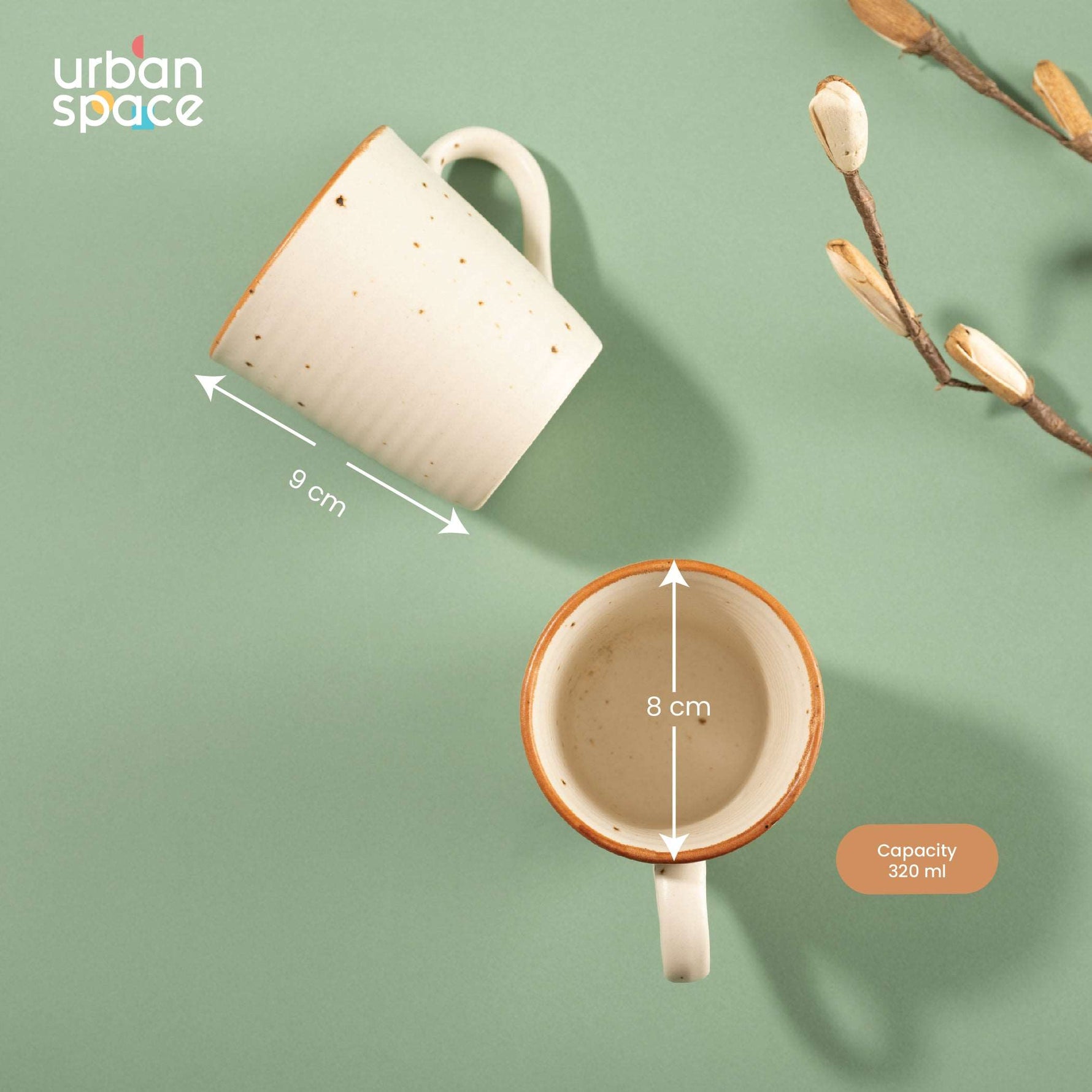 Handmade Ceramic Tea / Coffee Mugs, Set of 2, Natural Beige