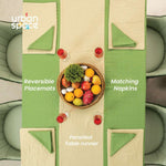 100% Cotton Waffle weave dining table cover Combo - 1 Table Cloth with Reversible Placemats and Matching solid-colored Napkins - Sage Green & Beige