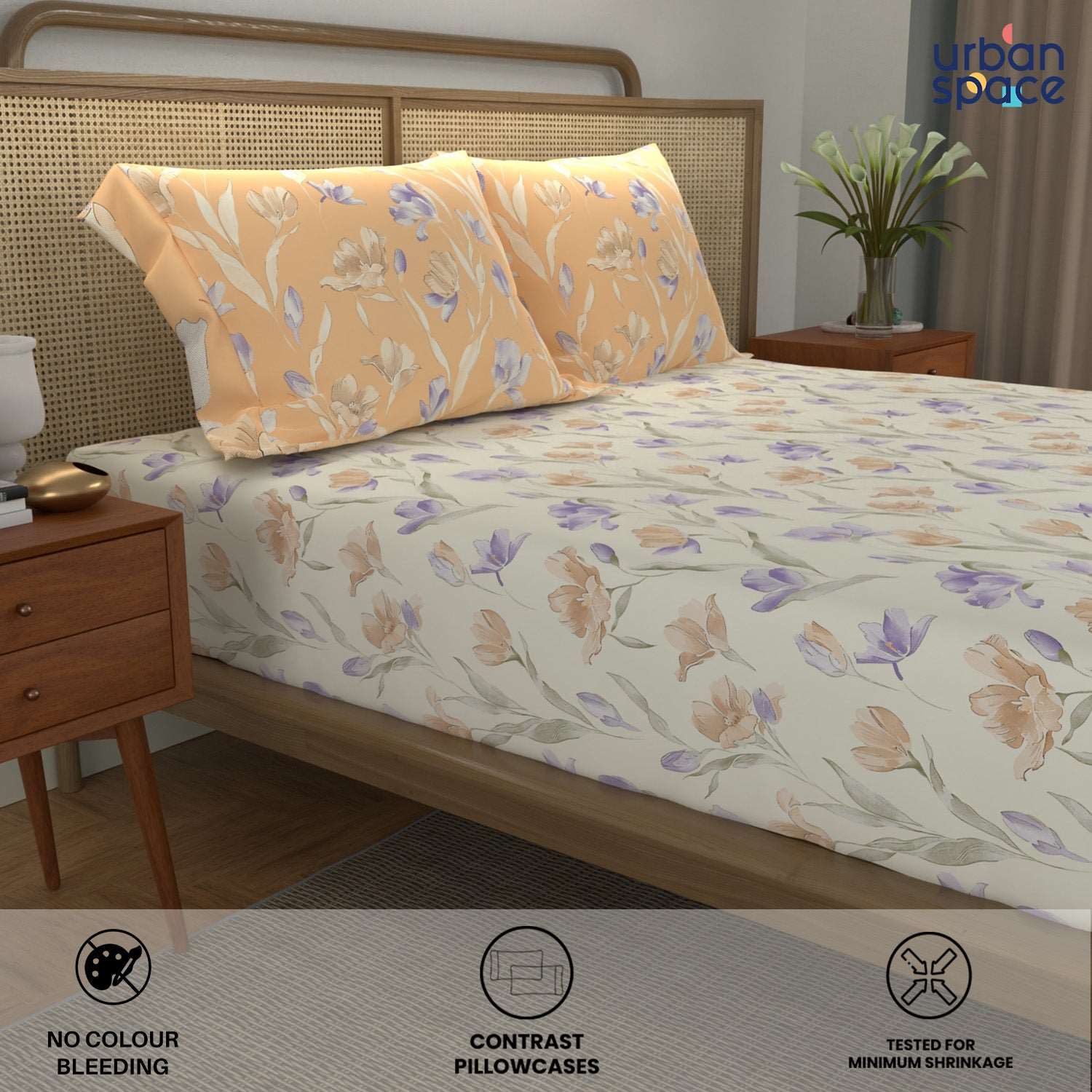 Divine - 100%  Cotton Double Bedsheet with 2 Pillow Covers - Autumn Peach