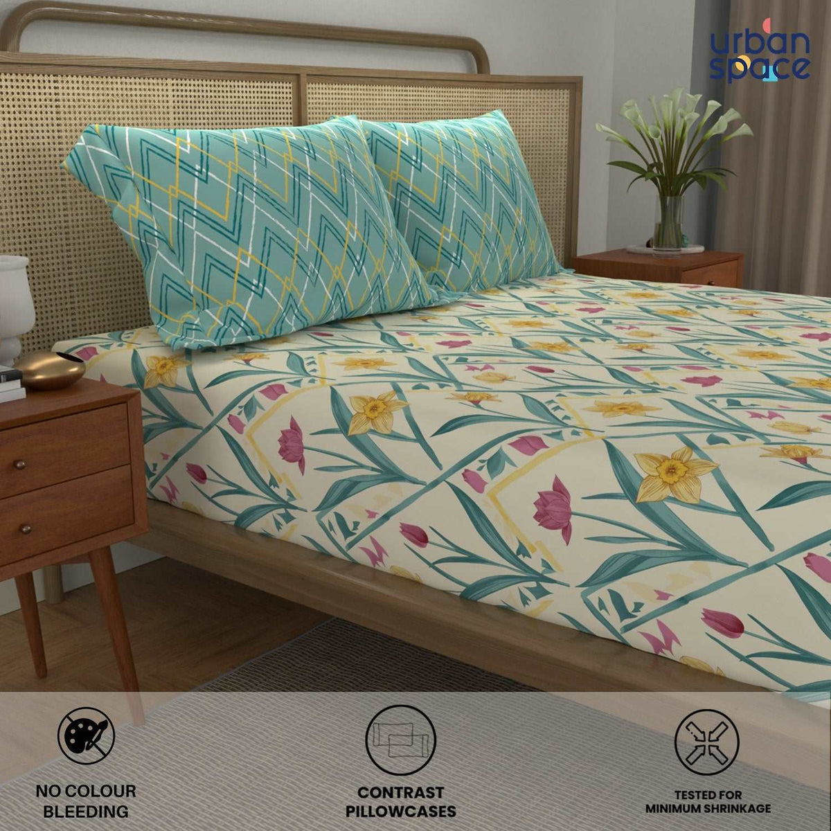 Divine - 100%  Cotton Double Bedsheet with 2 Pillow Covers - Spring Torquoise
