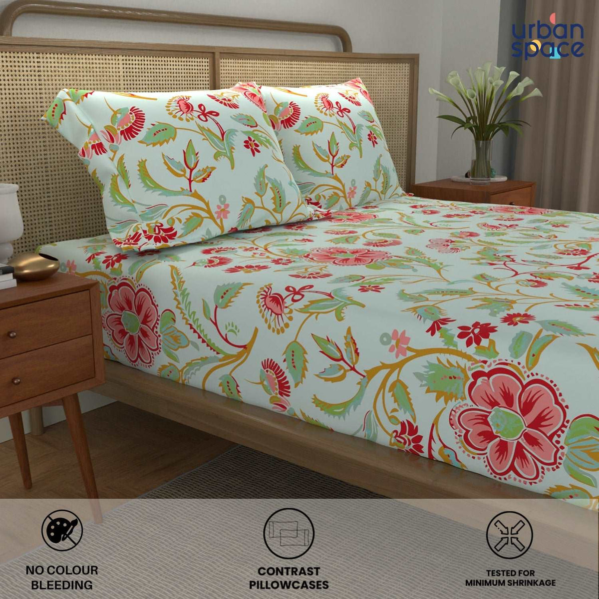 Divine - 100%  Cotton Double Bedsheet with 2 Pillow Covers - Monsoon SkyBlue