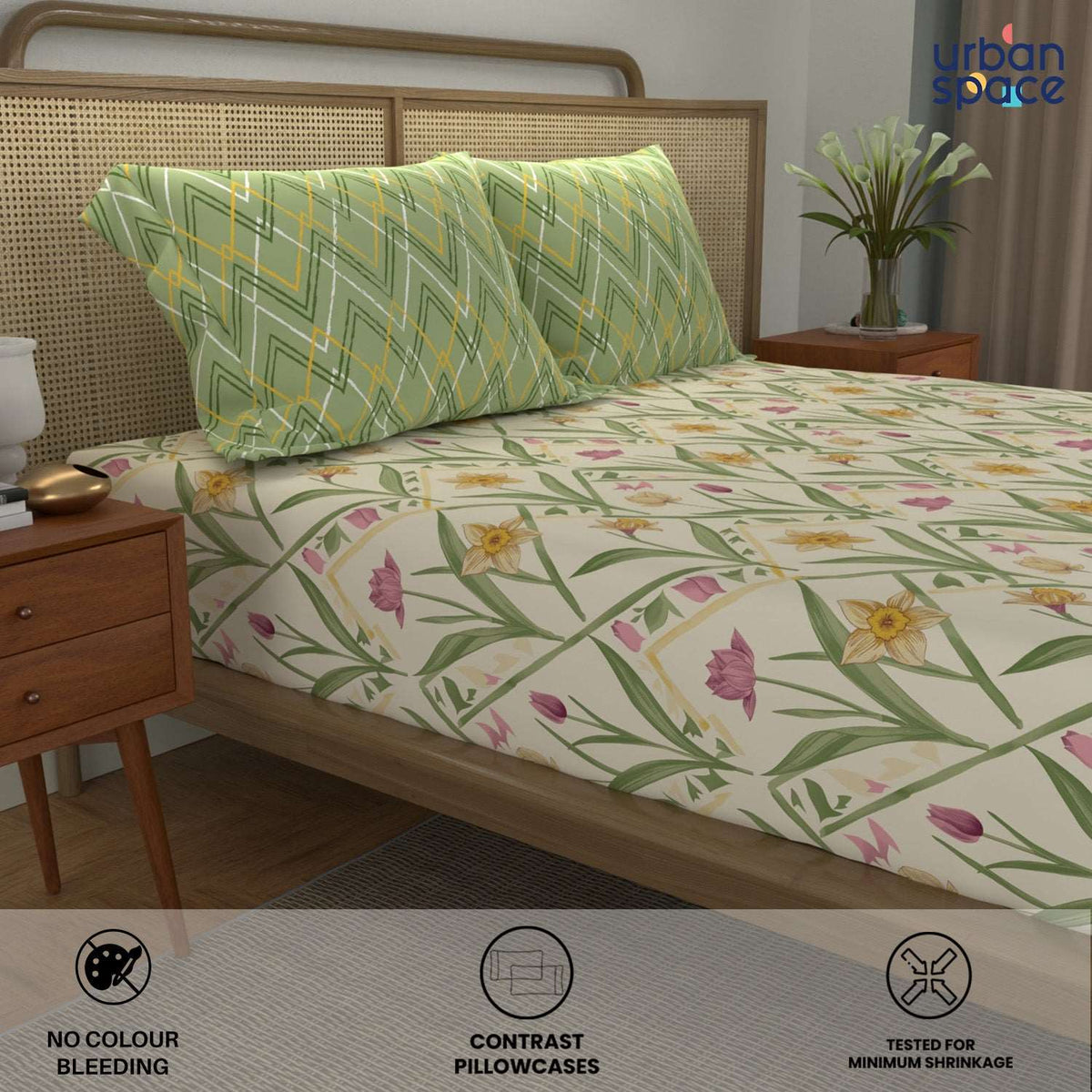 Divine - 100%  Cotton Double Bedsheet with 2 Pillow Covers - Spring Sage Green