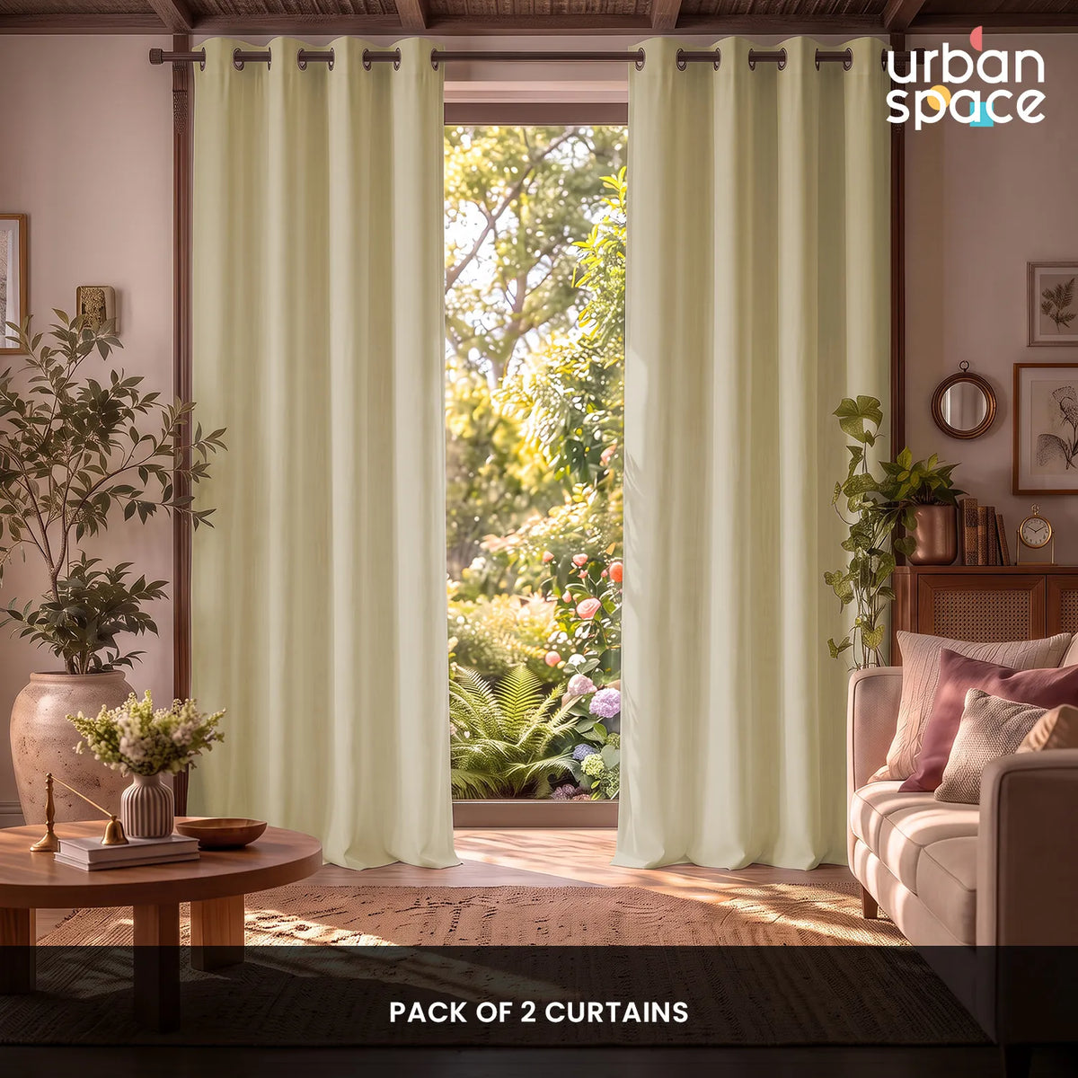 100% Blackout Curtains for Door and Window, Pack of 2 - Soft Beige