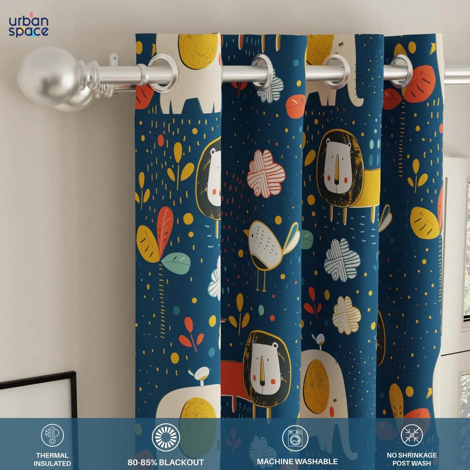 Blackout Curtains, Digital Printed Curtains, Pack of 1 Curtains - Lion King Blue