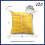 Embroidered Cotton Cushion Cover, for Sofa, Bedroom, Living Room - Set of 2 - Aura Checks Yellow