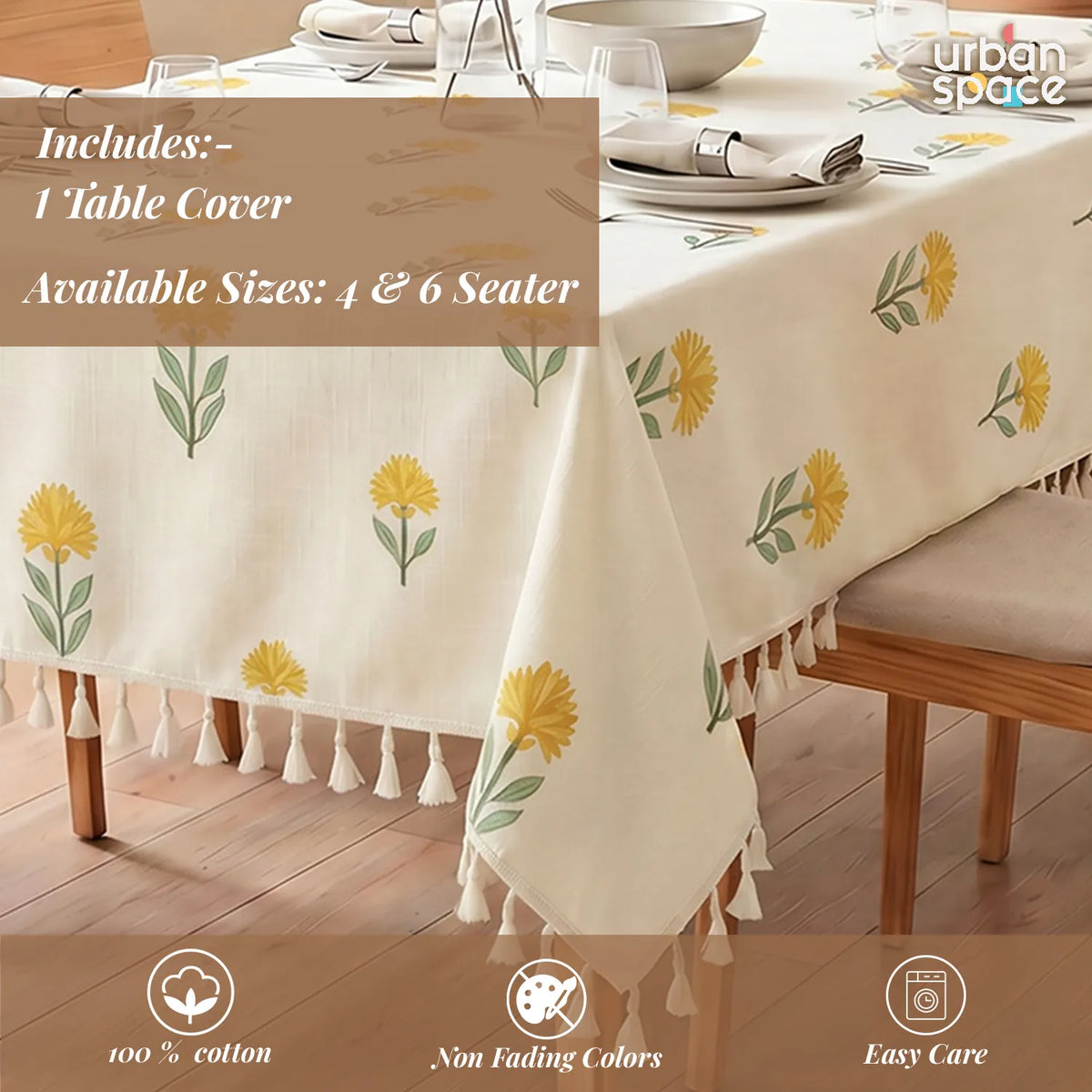 Table Cover + 5 Cushion Cover Combo Set - Aster Yellow