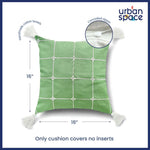 Embroidered Cotton Cushion Cover, for Sofa, Bedroom, Living Room - Set of 2 - Aura Checks Green