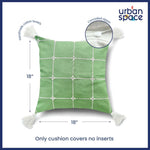 Embroidered Cotton Cushion Cover, for Sofa, Bedroom, Living Room - Set of 2 - Aura Checks Green