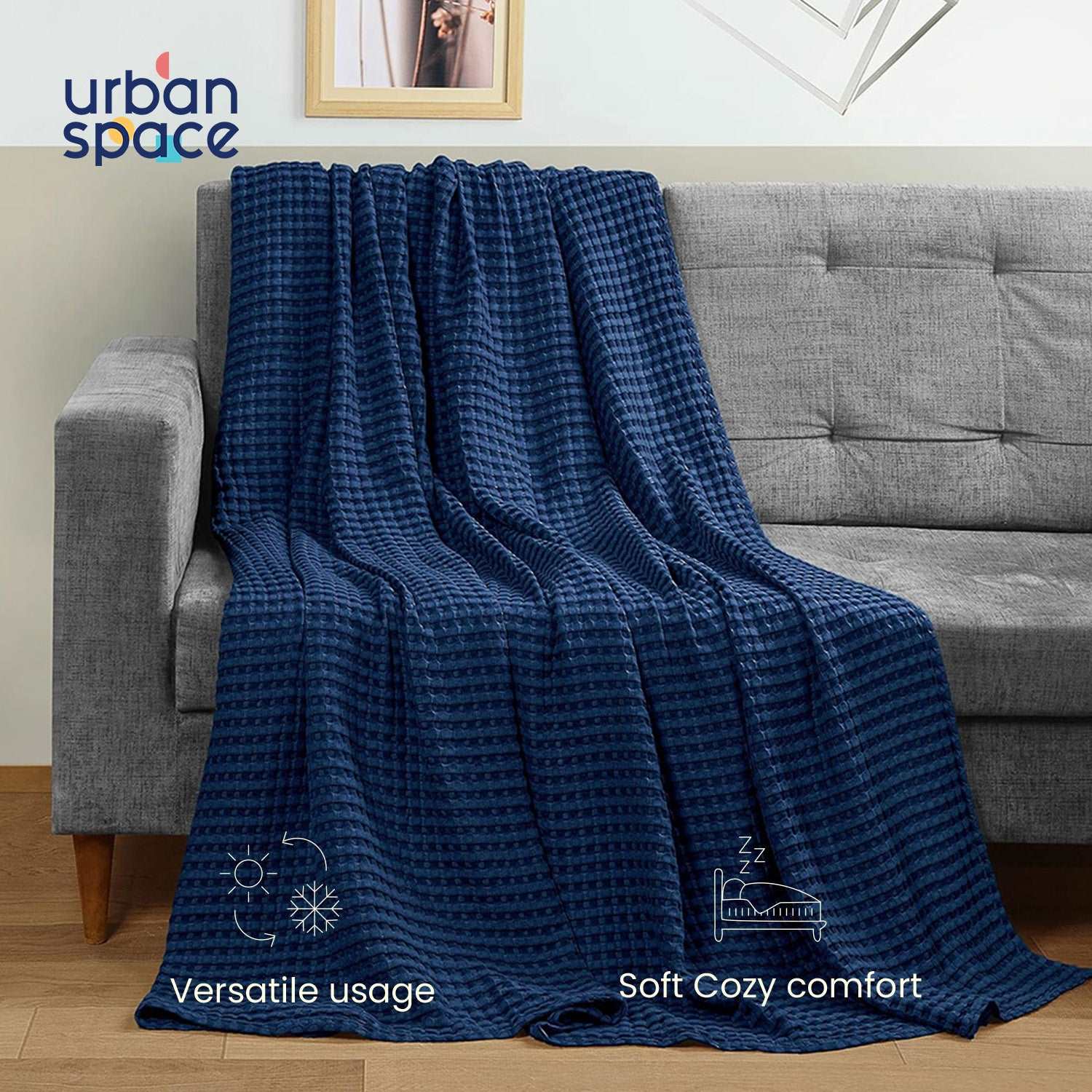 100% Cotton Waffle Weave Blanket / Cotton Dohar for Bedroom - Navy