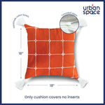 Embroidered Cotton Cushion Cover, for Sofa, Bedroom, Living Room - Set of 2 - Aura Checks Orange