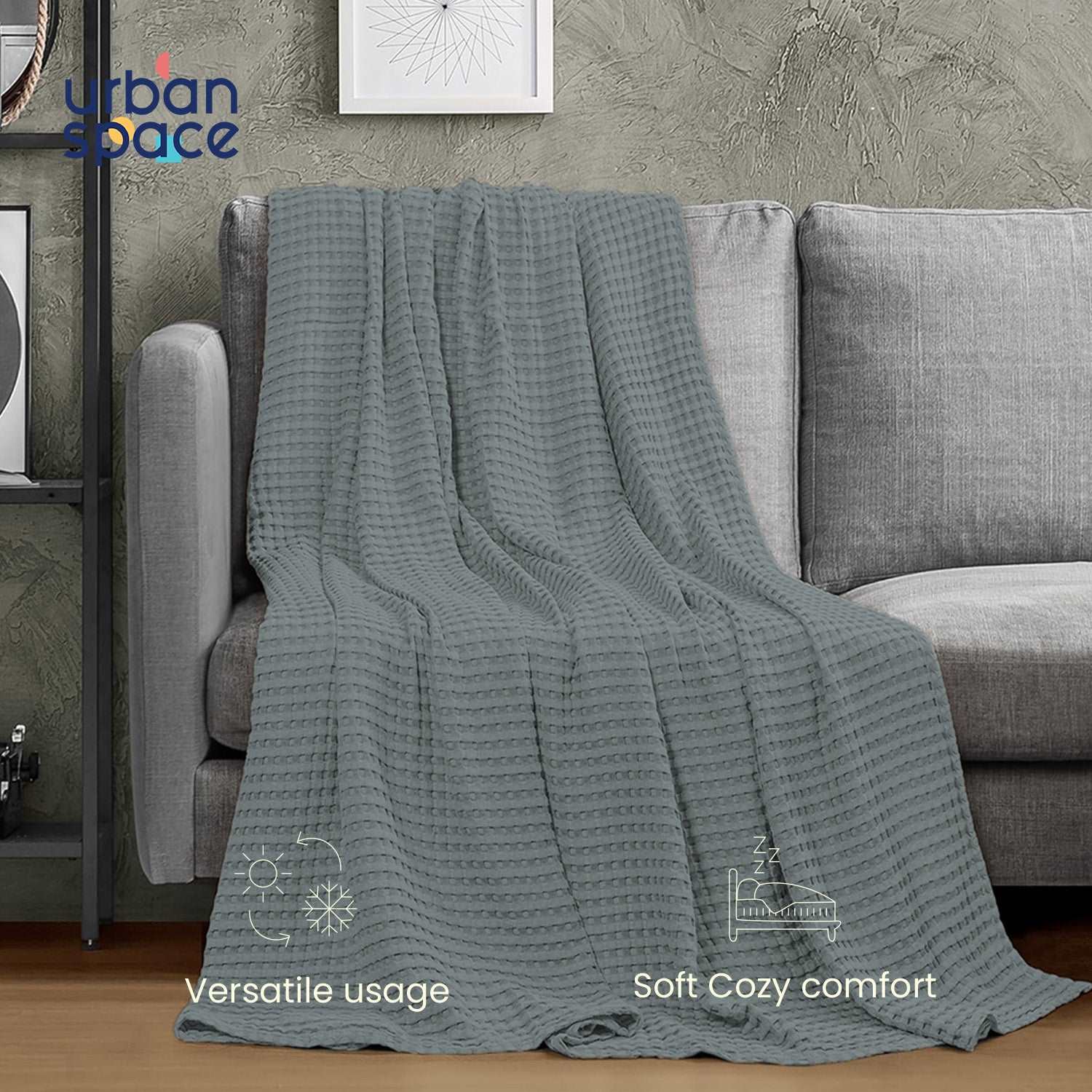 100% Cotton Waffle Weave Blanket / Cotton Dohar for Bedroom - Cool Grey