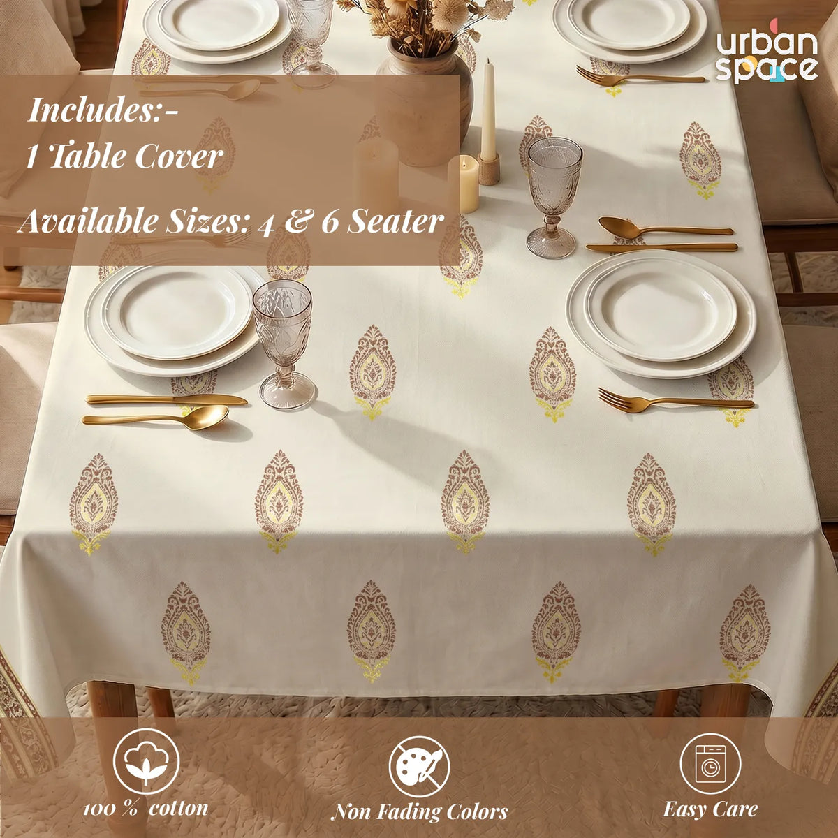 Table Cover + 5 Cushion Cover Combo Set - Zari Jaal Dusty Pink Gold