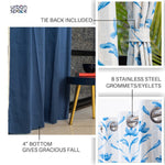 Cotton Curtains Combo, Set of 3 curtains, 60-65% Room Darkening Curtain - Water Lily - Blue & Aura Indigo image
