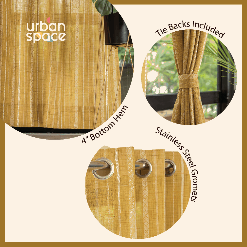 Aari Collection Embriodered Sheer Curtains, 40-50% Light Filtering Curtains - Pack of 2 - Vertical Weaves Soft Brown