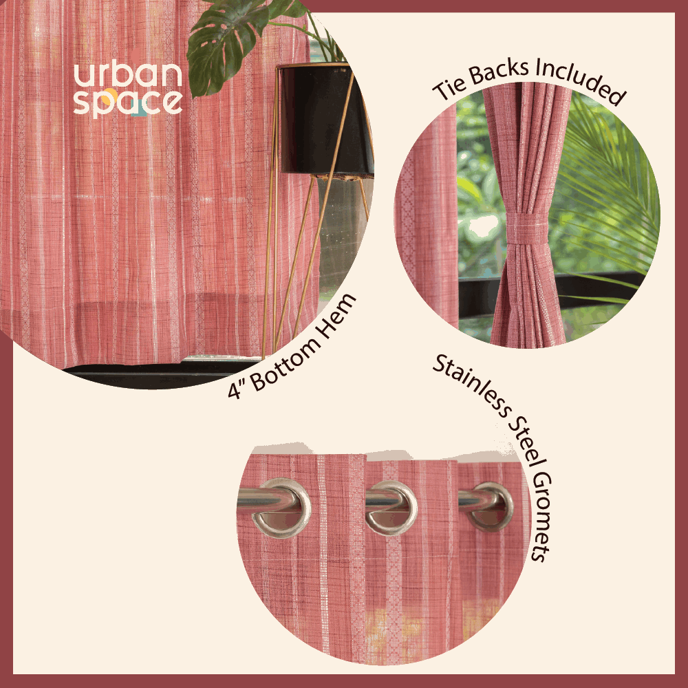 Aari Collection Embriodered Sheer Curtains, 40-50 % Light Filtering Curtains - Pack of 2 - Vertical Weaves Berry