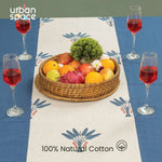 100% Cotton Dining Table Cover, Table Cloth with Panelled design - Palm Lagoon Indigo