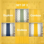 Cotton Curtains Combo, Set of 3 curtains, 60-65% Room Darkening Curtain - Mosaic Yellow & Aura Yellow image