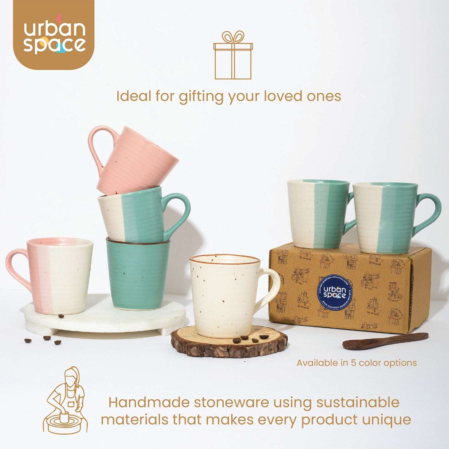 Handmade Ceramic Tea / Coffee Mugs, Set of 2, Natural Beige