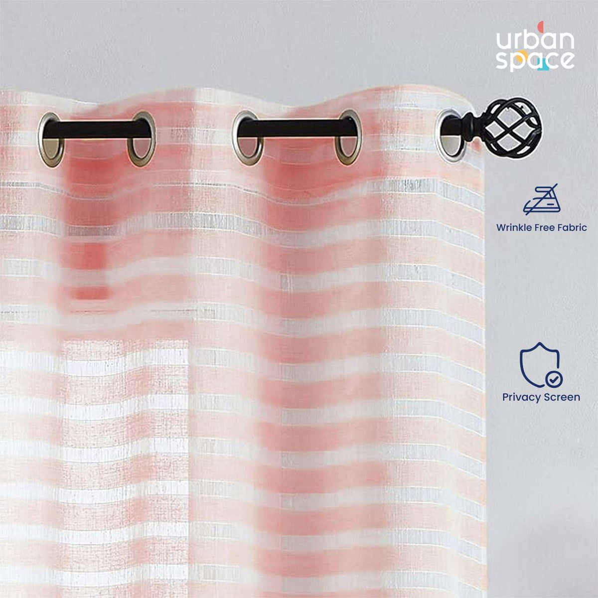 Aari Collection Embriodered Sheer Curtains, 35-40 % Light Filtering Curtains - Pack of 2 - Horizontal Weaves Peach
