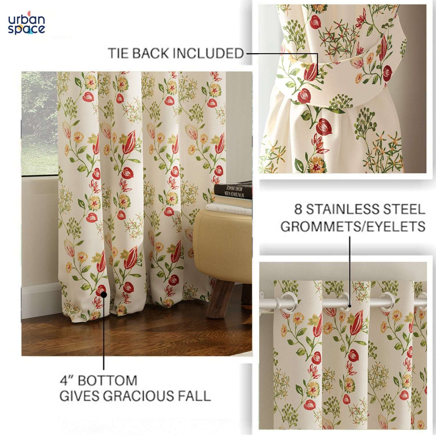 Blackout Curtains, Digital Printed Curtains, Pack of 2 Curtains - Gulmohar