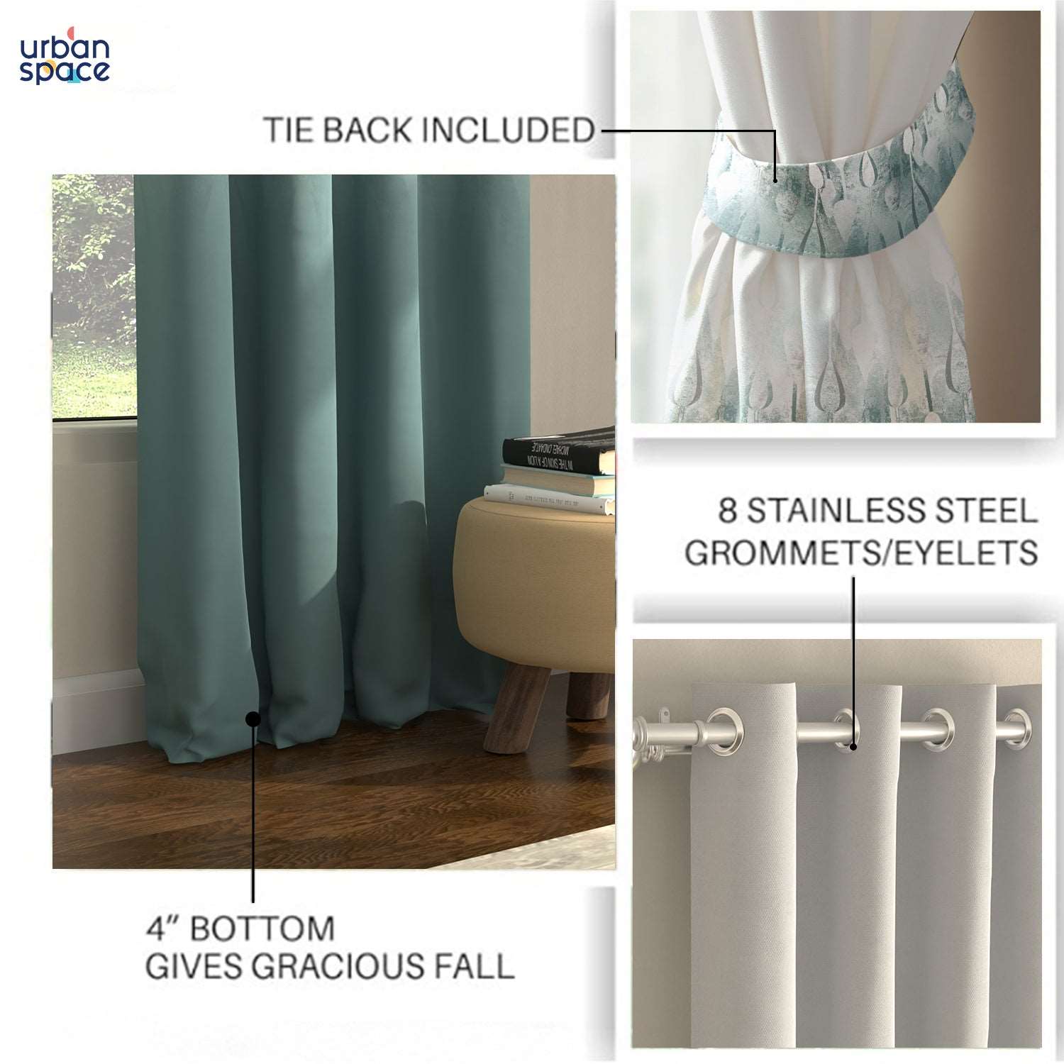 Blackout Curtains, Digital Printed Curtains, Pack of 2 Curtains - Sea Mist Turquoise