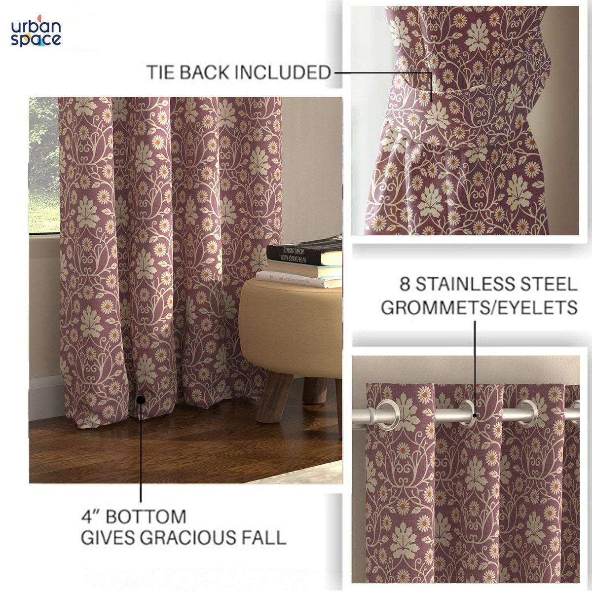 Blackout Curtains, Digital Printed Curtains, Pack of 2 Curtains - Mystic wine