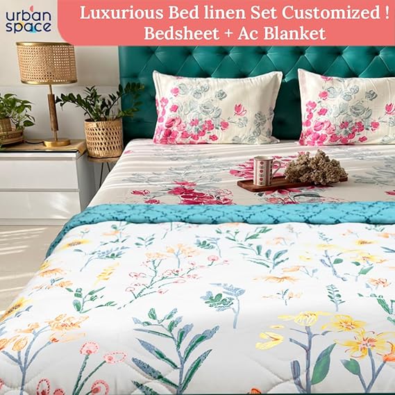 Cotton Bedsheet + AC Blanket Combo Pack - (Combo 26 - France + Majestic Pink bedsheet)