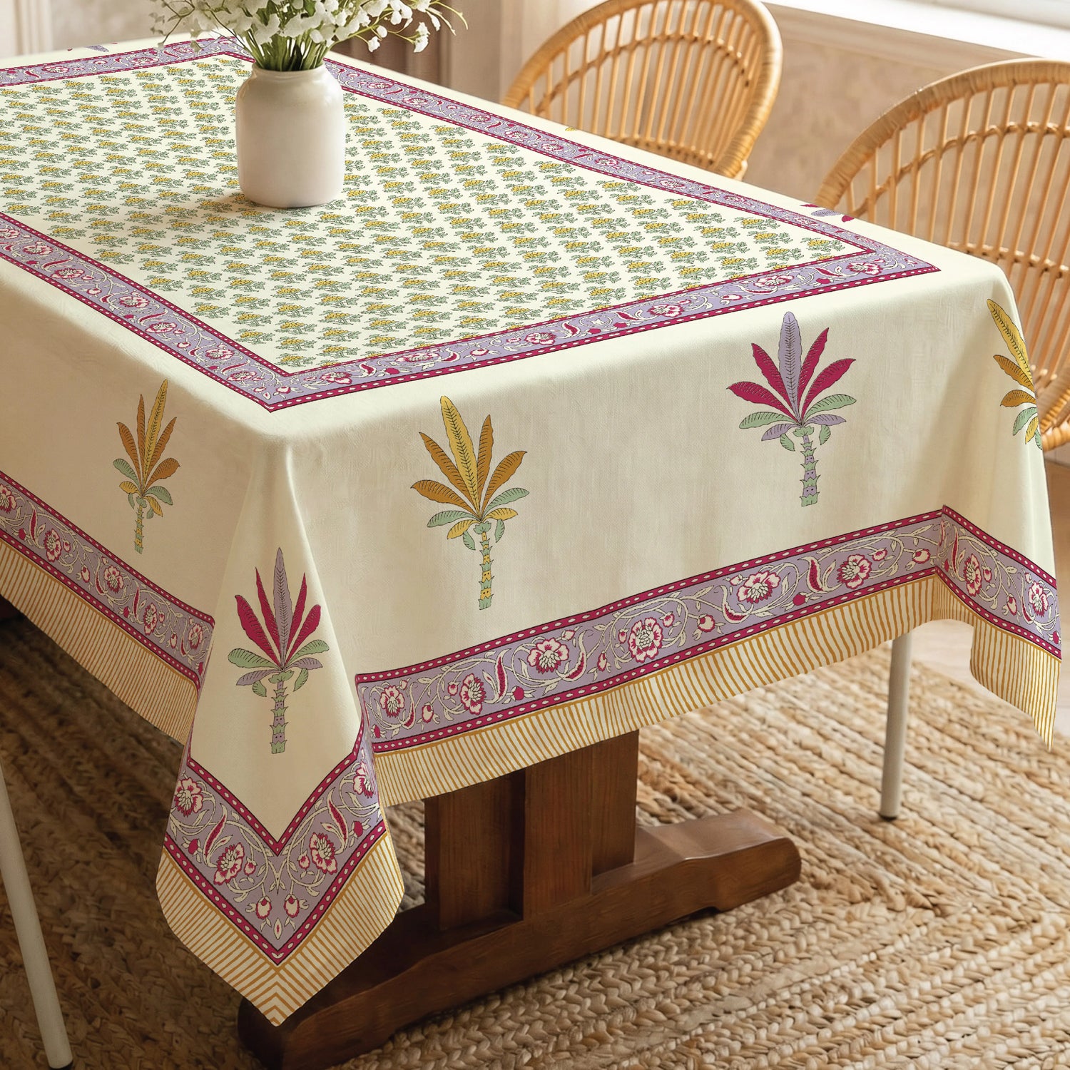 100% Cotton Table cloth/ table cover for 4 or 6 seater Dining / Centre Table - Aarvi