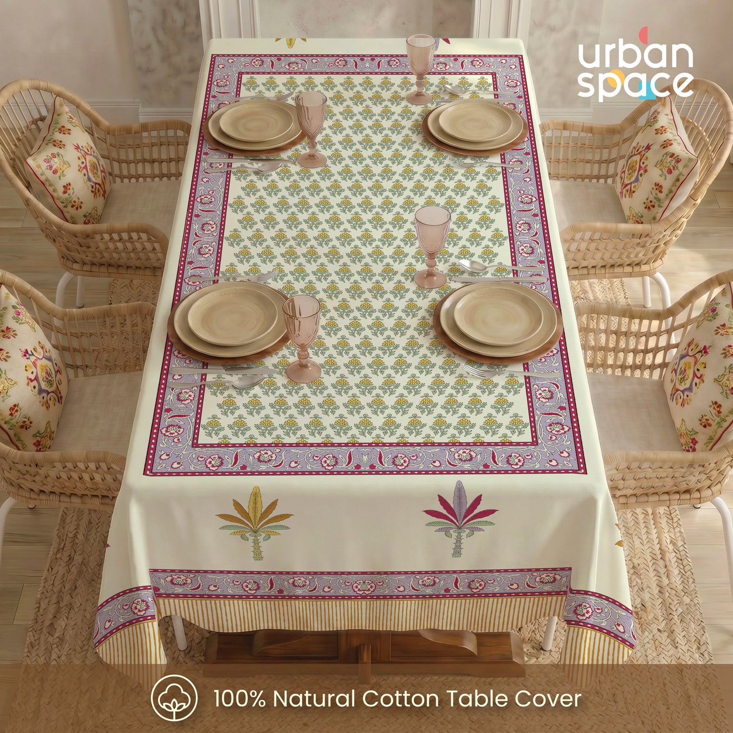 100% Cotton Table cloth/ table cover for 4 or 6 seater Dining / Centre Table - Aarvi
