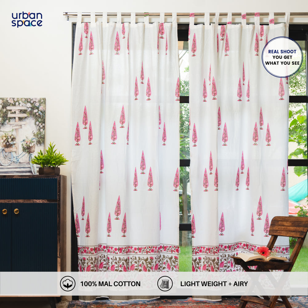 100% MalMal Cotton Curtains, Semi-Transparent with Tab Top, ‎Pack of 2 Curtains - Ace of Spade Pink