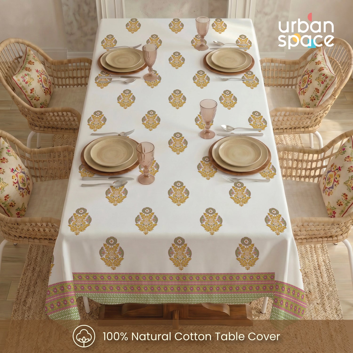 100% Cotton Table cloth/ table cover for 4 or 6 seater Dining / Centre Table - Amrapali Green