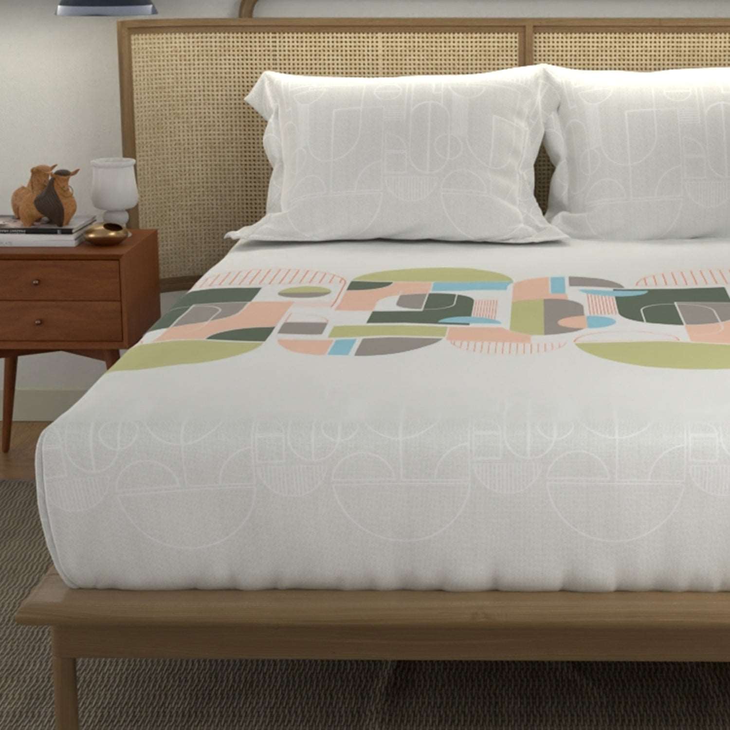 Divine 100% Cotton Bedsheet for Double Bed with 2 Pillow Covers - Binary Green