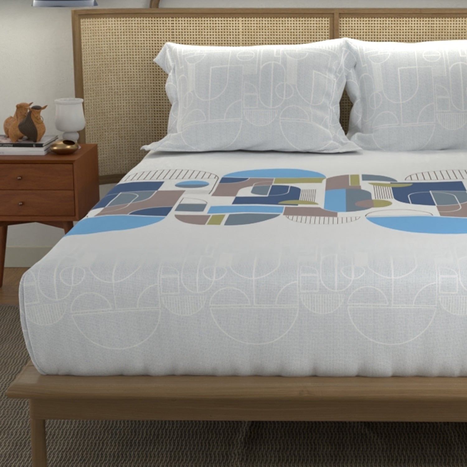 Divine Collection - Cotton Bedsheet With 2 Pillow Covers, Binary Sky Blue